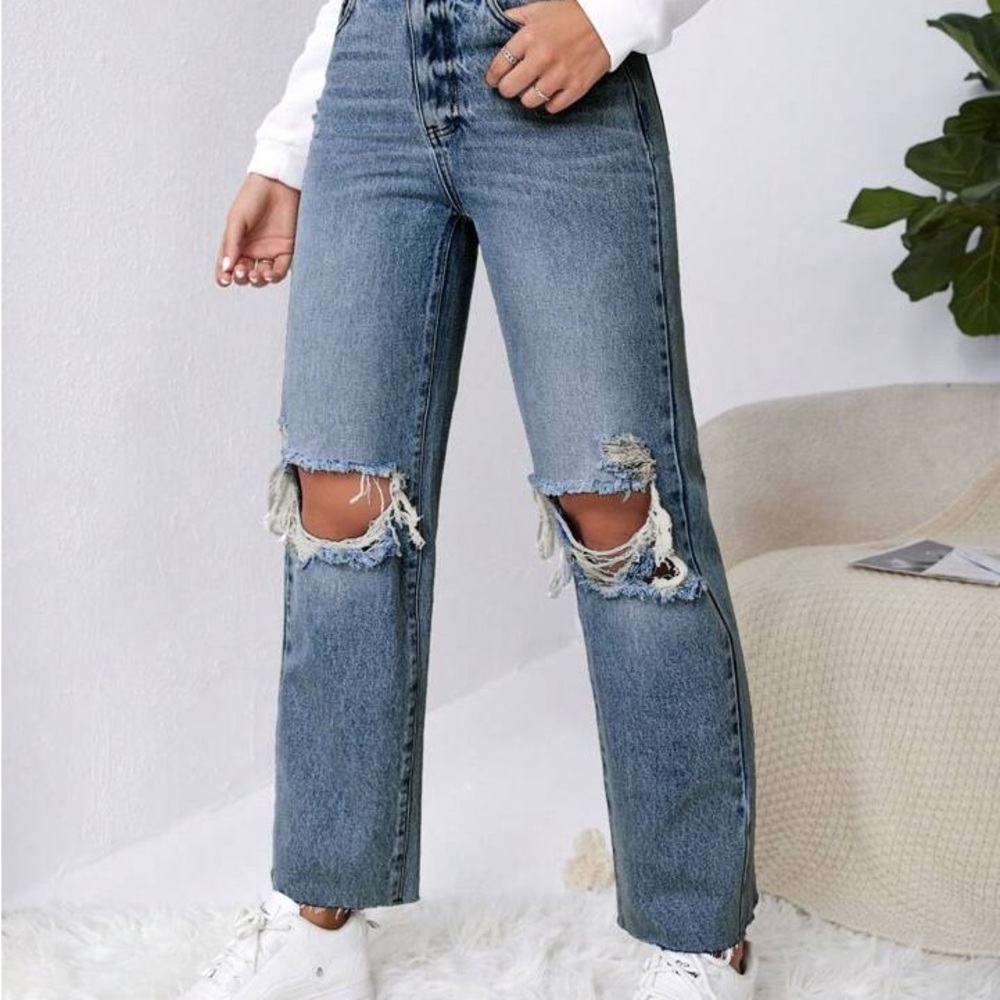 Classic Blue Distressed Women's Jeans